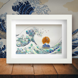 〈富士山と大波〉シーグラスアート 1枚目の画像