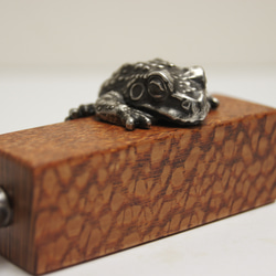 カエル　ビーフウッド（木材）ピューター（金属）キーホルダー、バッグチャーム，置物 2枚目の画像