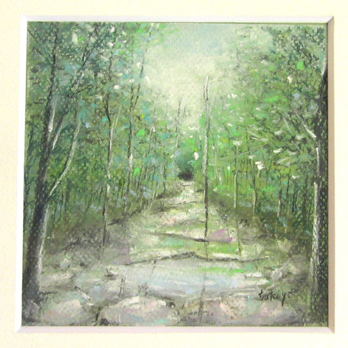 パステル画 小さな川（パステル画 額縁付き） 絵画 風景画