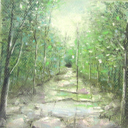 パステル画 小さな川（パステル画 額縁付き） 絵画 風景画