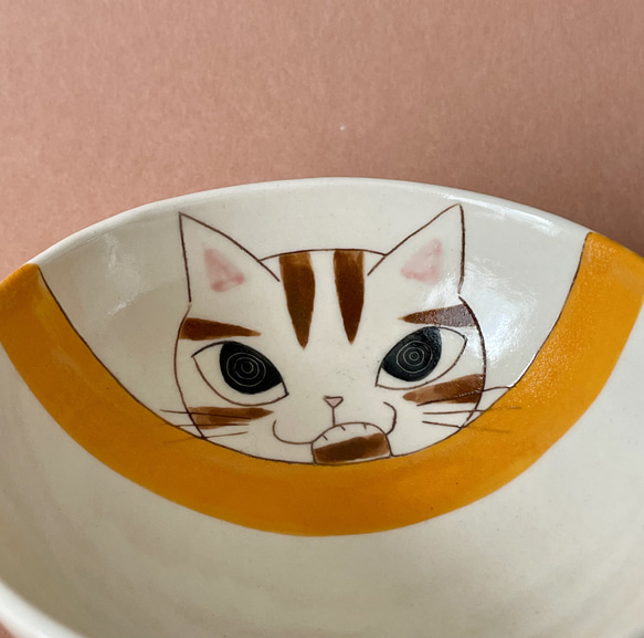 猫絵のご飯茶碗(茶トラ猫) 2枚目の画像