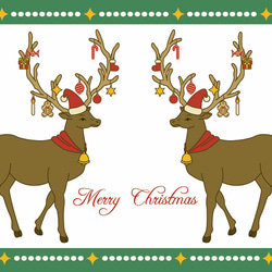 トナカイツリー クリスマスカード5枚セット 緑白ver メリークリスマス 新年 お正月 卯年 レトロ ポストカード 4枚目の画像