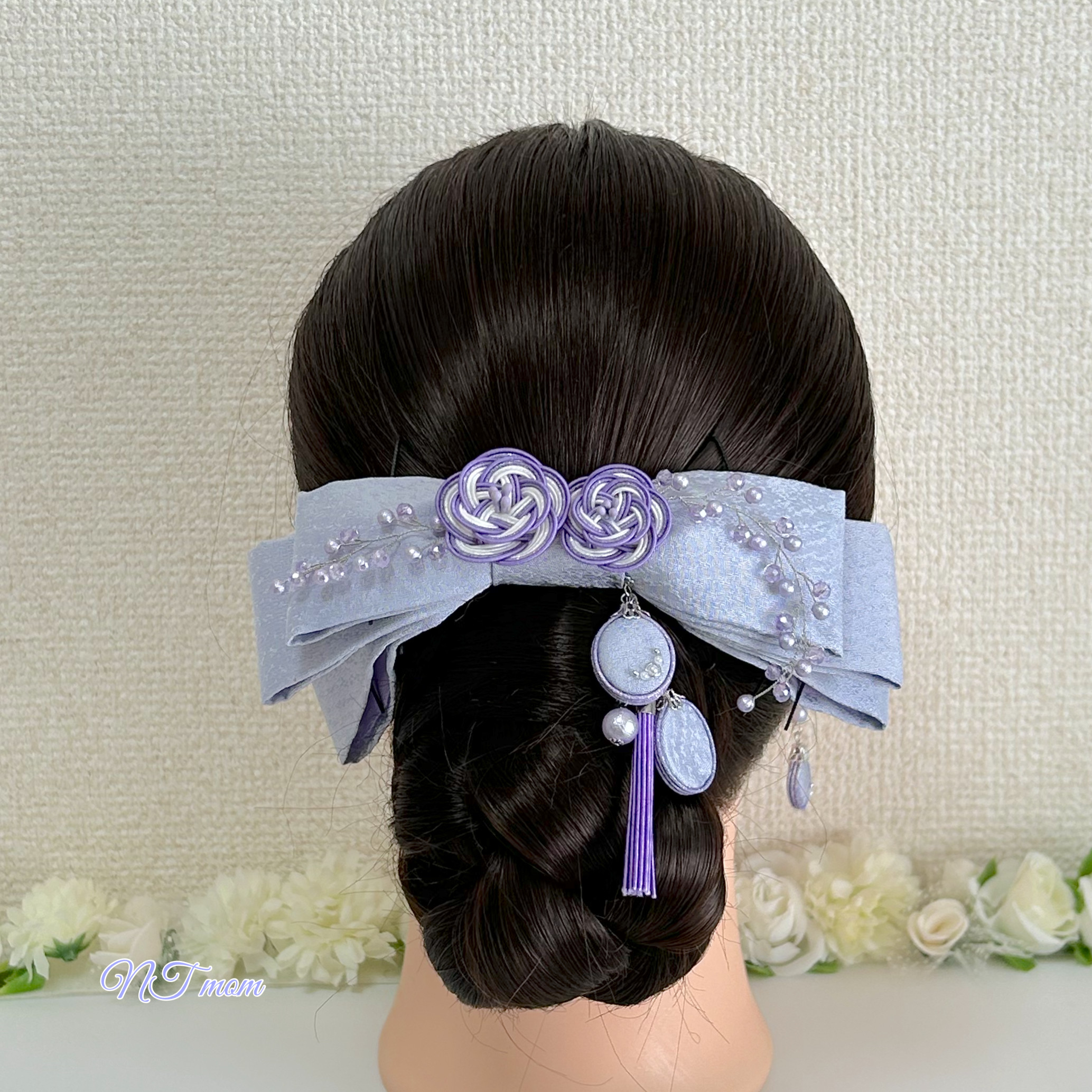 成人式結婚式卒業式・和装リボンとピアス(イヤリング)・うす紫 4,740円