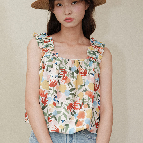 JNYLON25SS レトロロマン シアー花柄チューブトップ ノースリーブキャミ JNYLON25SS レトロロマン シアー花柄チューブトップ