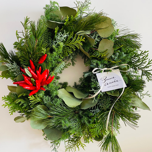 お正月まで飾れる松入りグリーンリース【現品限り】 リース 無店舗花屋