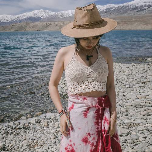 夏 ボヘミアンかぎ針編みのサスペンダー リゾートスタイルワイルド