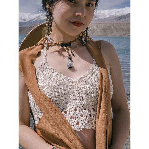 Superr サスペンダーベスト　キャミソール 夏 ボヘミアンかぎ針編みのサスペンダー リゾートスタイルワイルド