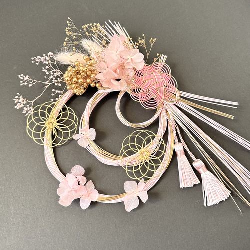 momo0923 お正月飾り 水引リース⑧ お正月水引リースお飾り pink gold しめ縄・しめ飾り