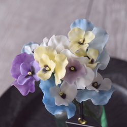 【粘土のお花】ビオラ　ライトブルー＆イエロー＆パープルミックス・・・B916 6枚目の画像