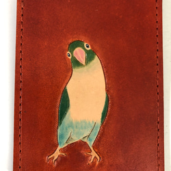 本革　手描き　カードケース　文鳥 1枚目の画像