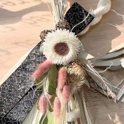 お正月飾りタッセル型しめ飾り風壁飾り ソラダリア 黒リボン しめ縄