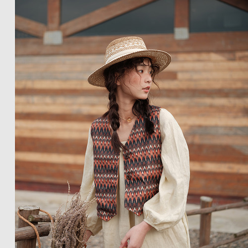 メイラード ヴィンテージ 民族風柄 リバーシブル ショートベスト