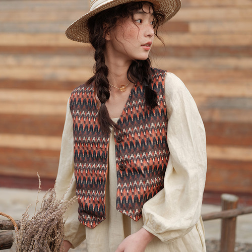 メイラード ヴィンテージ 民族風柄 リバーシブル ショートベスト