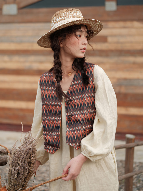 メイラード ヴィンテージ 民族風柄 リバーシブル ショートベスト