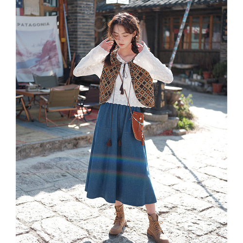 エスニック柄シフォンカーディガン風ベスト エスニック柄 ニットベスト カーディガン風 - メルカリ