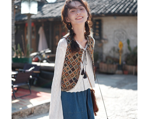 エスニック柄シフォンカーディガン風ベスト エスニック柄シフォンカーディガン風ベスト