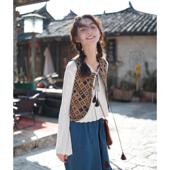 エスニック柄シフォンカーディガン風ベスト エスニック柄シフォンカーディガン風ベスト