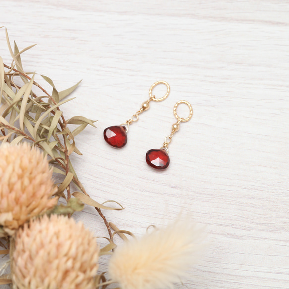 おすすめ♡K18ガーネットのピアスチャームネックレスのセット♡