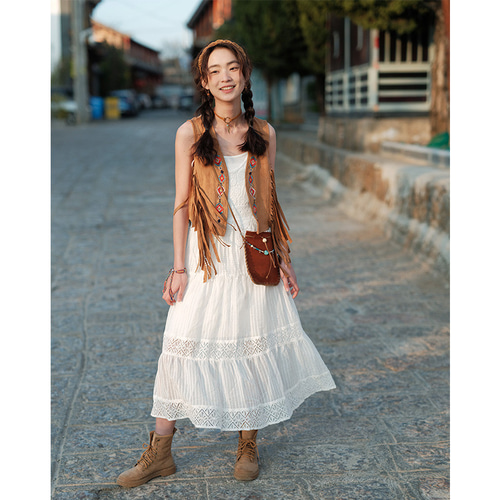 極美品ꕥサラマリカ ハンキーエスニックプリントドレス フレア タッセル 総柄 極美品ꕥサラマリカ ハンキーエスニックプリントドレス フレア