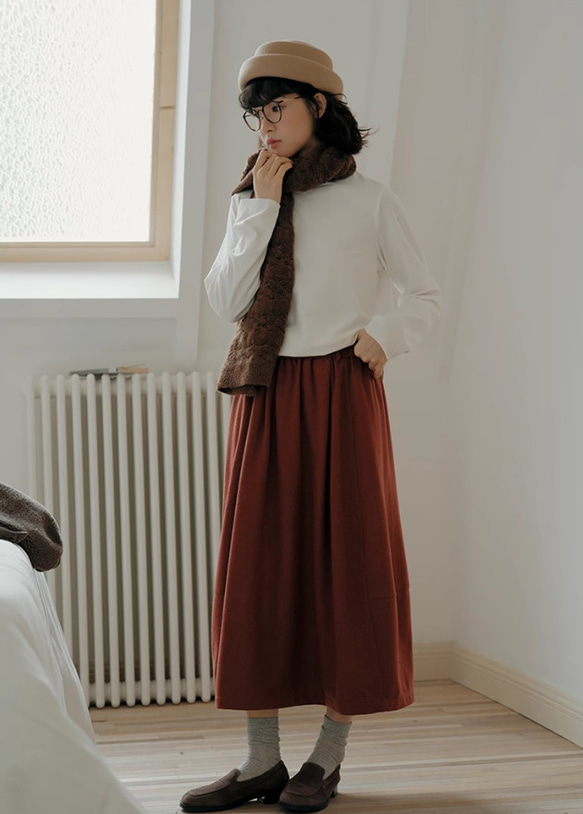 冬のロングスカート　ギャザースカート   ウール混 12枚目の画像