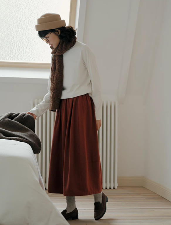 冬のロングスカート　ギャザースカート   ウール混 14枚目の画像