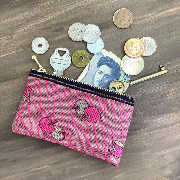 畳縁　硬幣錢包　名片夾　蘋果　兔子　粉紅色　日式 第1張的照片