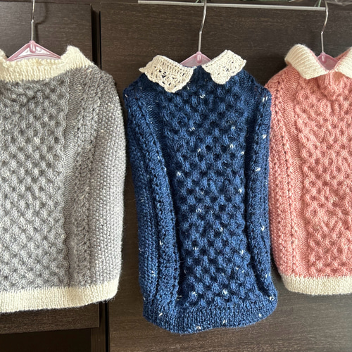 手編みセーター わんこ用 レース風仕上げ ペット服