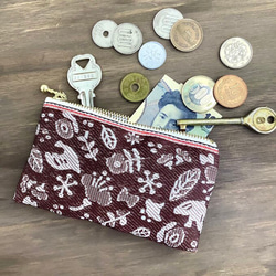 畳縁　硬幣錢包　名片夾　日式　小鳥和花　栗色 第1張的照片