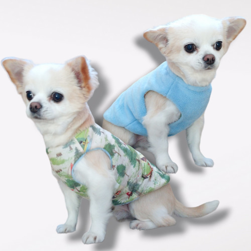 リバーシブルが嬉しい♪冬春犬服SM/動物森のキャンプ柄×ふわモコ