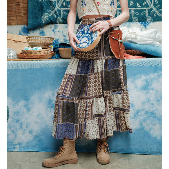 春夏秋のレトロな多用途ハイウエスト女性用Aラインスカート　文学ブルーデニムスカートスカート　ロングスカート　レディース 2枚目の画像