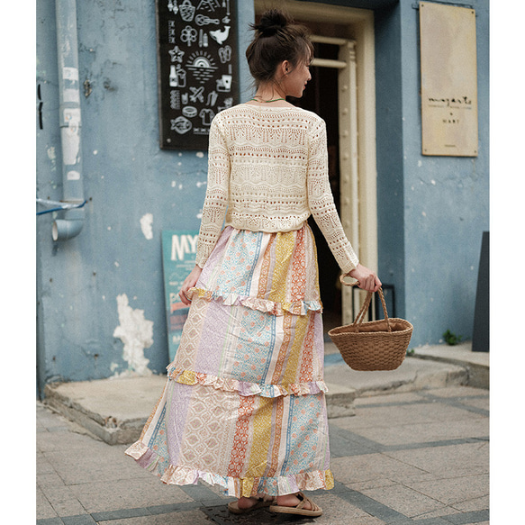 春夏　レディース　ボヘミアンビーチスカート　フレンチ気質フローラルケーキスカート　ロングスカート 4枚目の画像