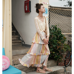 春夏　レディース　ボヘミアンビーチスカート　フレンチ気質フローラルケーキスカート　ロングスカート 2枚目の画像