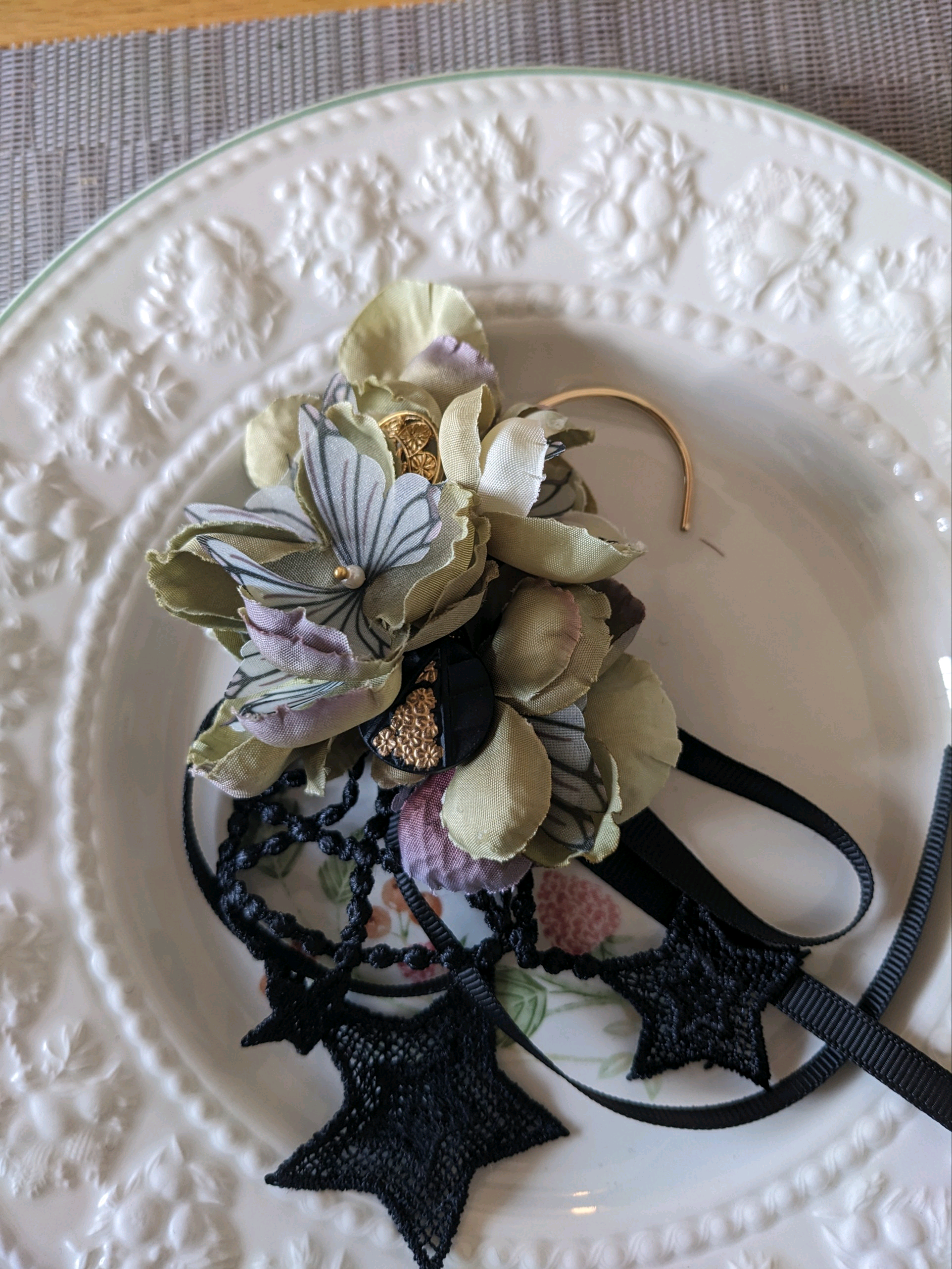 大人のグリーン紫陽花と星のイヤーフック＆イヤークリップ