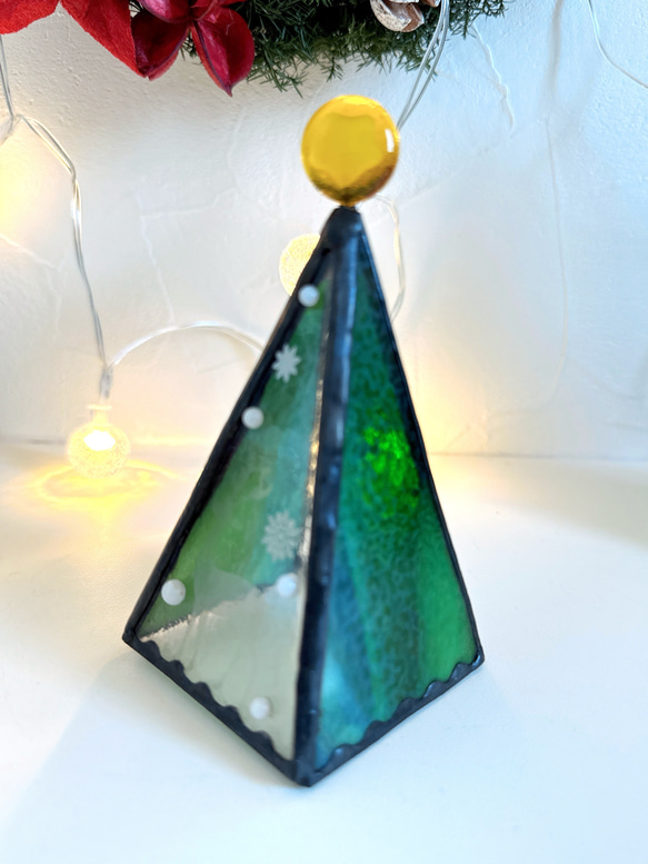 ガラスの三角クリスマスツリー（小） 2枚目の画像