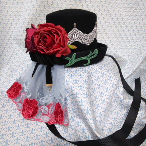 MIHO MATSUDA 帽子 薔薇 ローズ＆キャンドルレースミニハット◇黒 赤 シルバー グリーン 緑