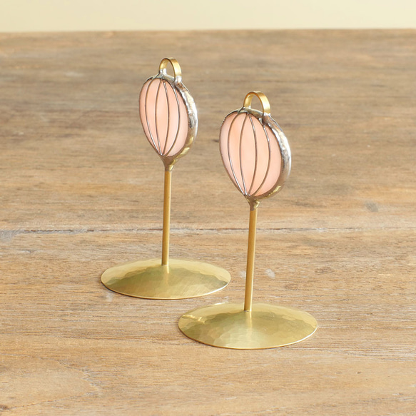 ステンドグラスのぼんぼり　2本セット　おひな様　ひな人形　真鍮ベース 2枚目の画像