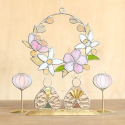 ステンドグラスのぼんぼり　2本セット　おひな様　ひな人形　真鍮ベース 5枚目の画像