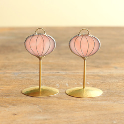 ステンドグラスのぼんぼり　2本セット　おひな様　ひな人形　真鍮ベース 1枚目の画像