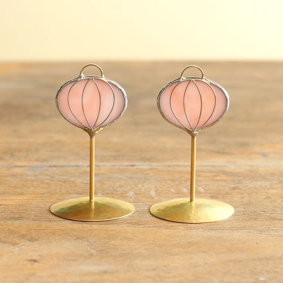 ステンドグラスのぼんぼり　2本セット　おひな様　ひな人形　真鍮ベース 1枚目の画像