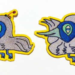 フジ色鳥 大サイズ ワッペン アップリケ パッチ 刺繍 オリジナル ホームメイド 個性的 ユニーク 面白い 鳥 ブルー 19枚目の画像