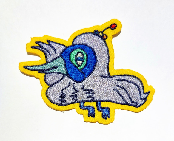 フジ色鳥 大サイズ ワッペン アップリケ パッチ 刺繍 オリジナル ホームメイド 個性的 ユニーク 面白い 鳥 ブルー 5枚目の画像