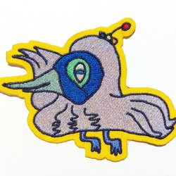 フジ色鳥 大サイズ ワッペン アップリケ パッチ 刺繍 オリジナル ホームメイド 個性的 ユニーク 面白い 鳥 ブルー 3枚目の画像