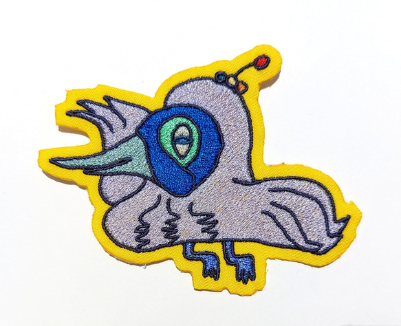 フジ色鳥 大サイズ ワッペン アップリケ パッチ 刺繍 オリジナル ホームメイド 個性的 ユニーク 面白い 鳥 ブルー 4枚目の画像