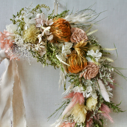 グリーンのナチュラルリース ドライフラワー プリザーブドフラワー