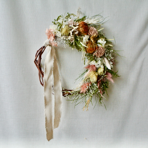 グリーンのナチュラルリース ドライフラワー プリザーブドフラワー