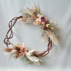 パンパスグラスのポイントリース 半円リース ドライフラワー