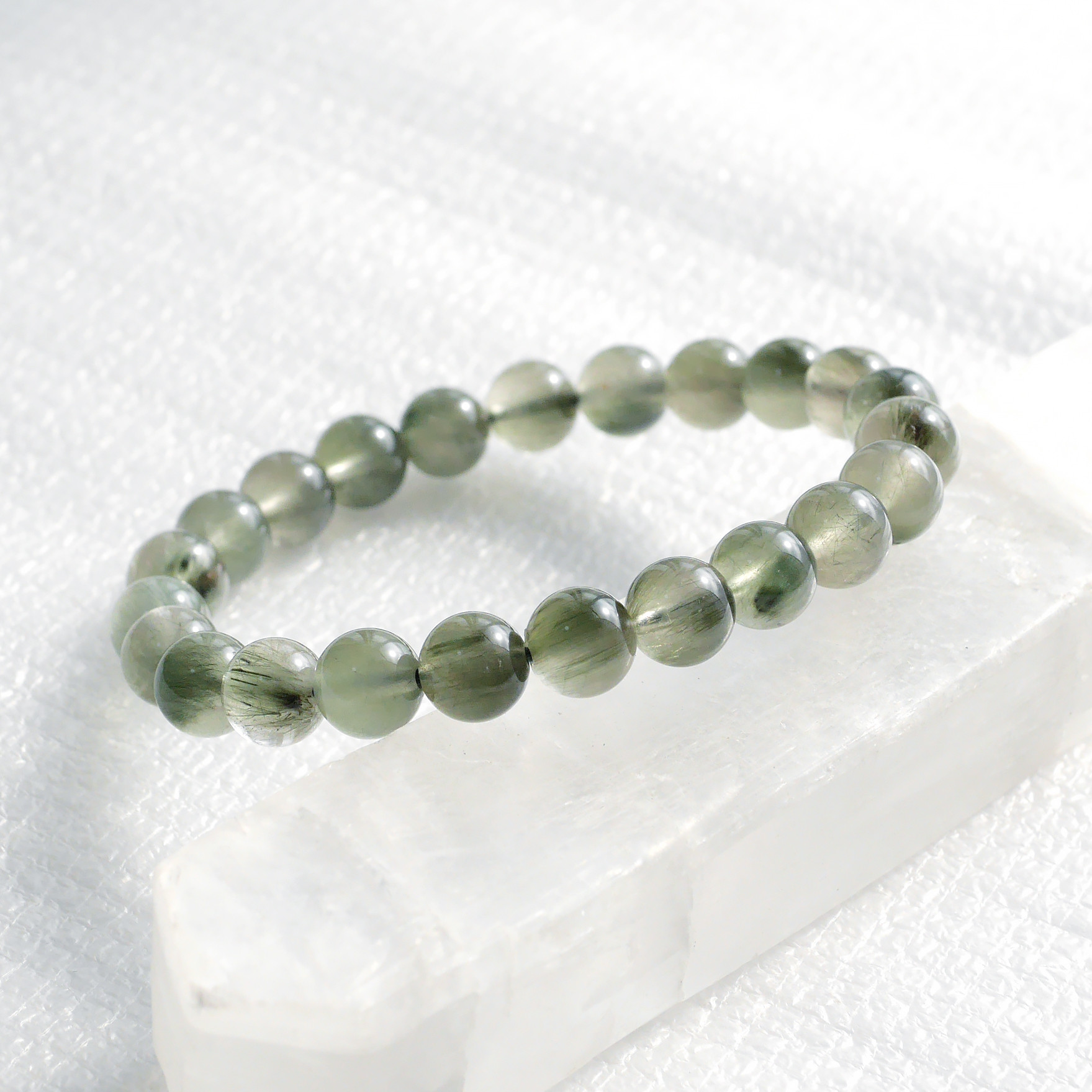 【2月特価】レア☆ブレスレット☆アクチノライトインクォーツ（8.3mm）BLGR_05