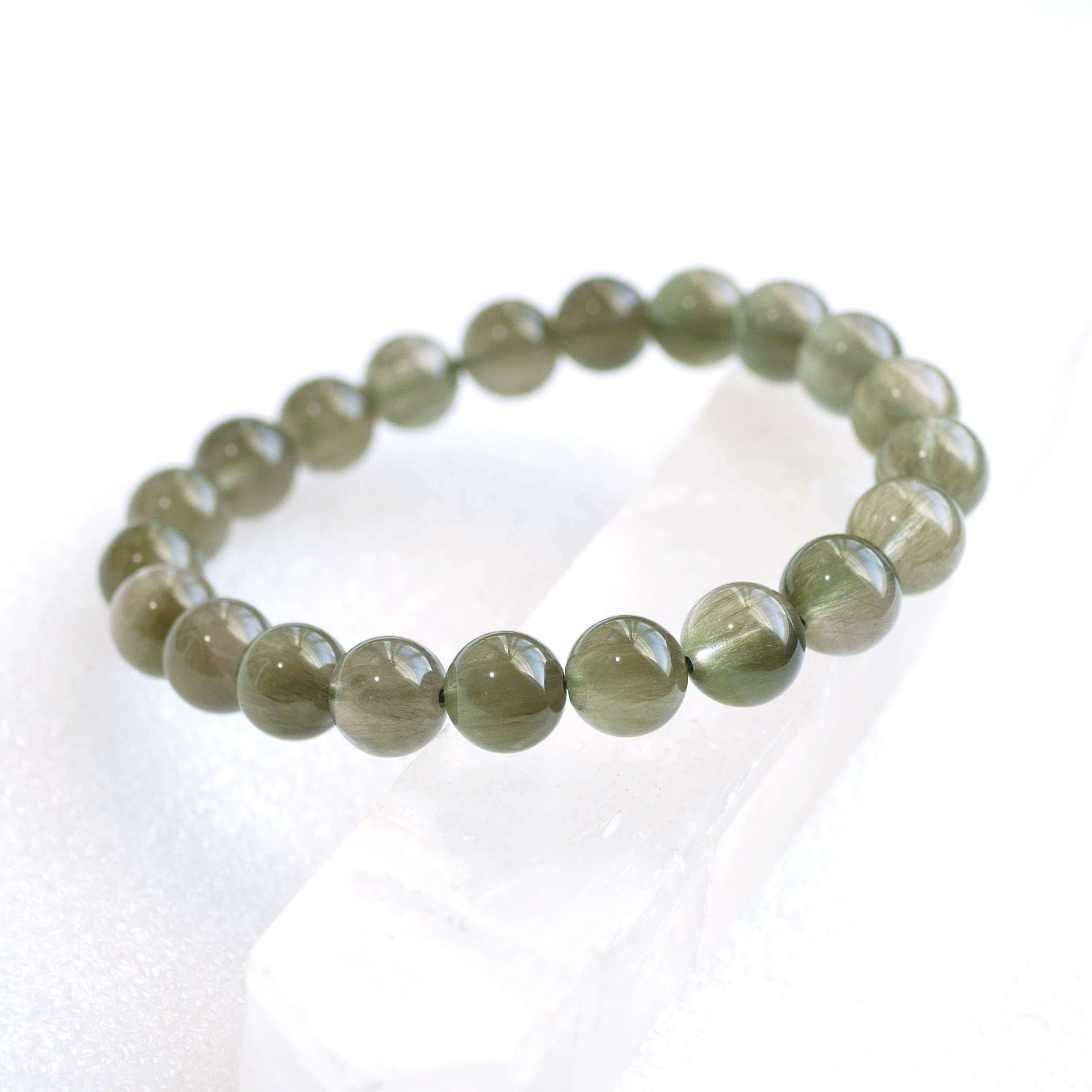 【2月特価】レア☆ブレスレット☆アクチノライトインクォーツ（9.3mm）BLGR_03