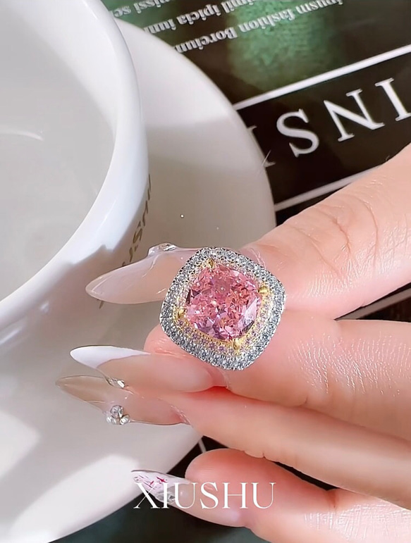 人工パパラチアサファイア 高炭素ダイヤモンド キラキラゴージャス ラグジュアリー ダブルヘイローピアス ピンクオレンジ 12枚目の画像