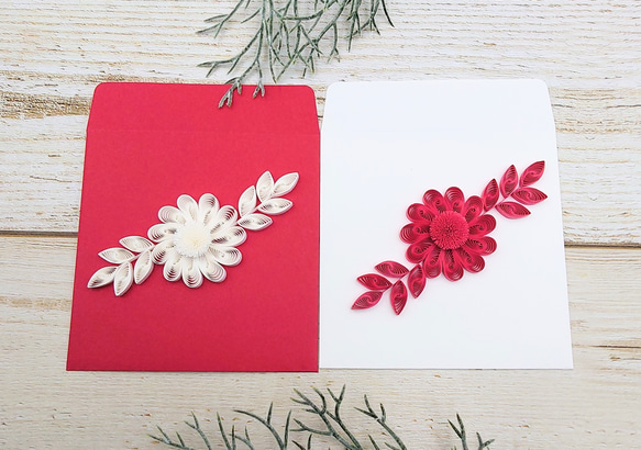 紅白が美しい✨お札二つ折りタイプポチ袋③ 2枚目の画像